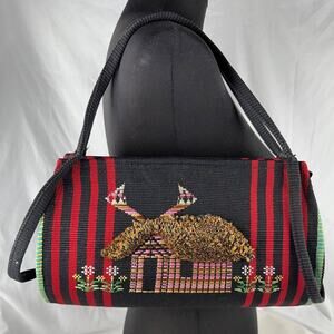 Vintage South American Embroidered Woven Tapestry Baguette Purse Shoulder Bag